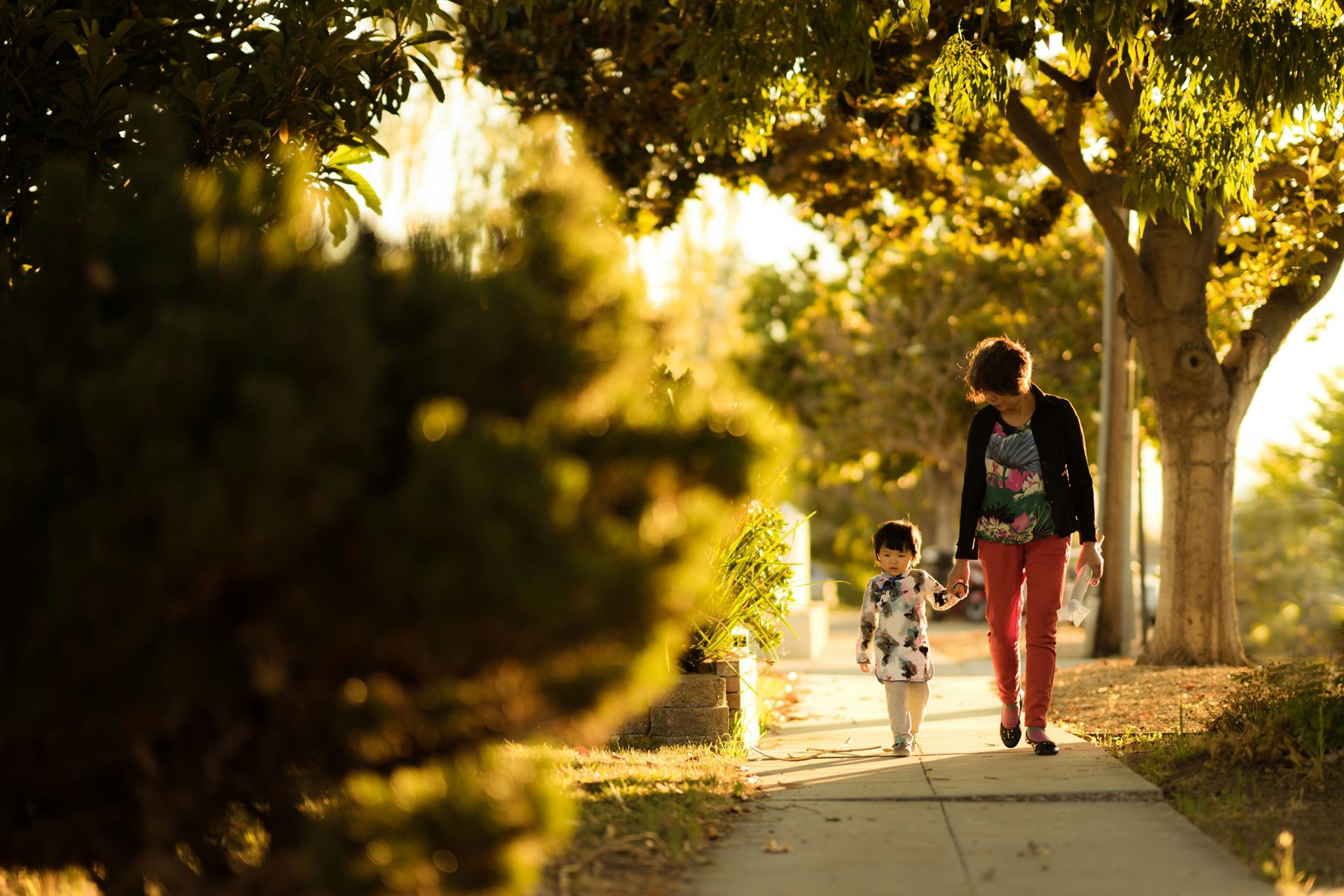 Parent and child walking 